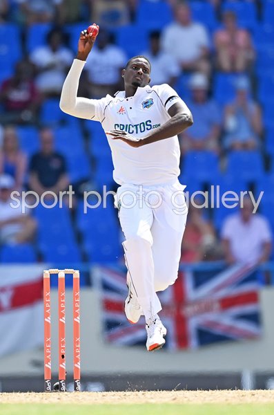 Jason Holder West Indies bowls v England Antigua Test 2022