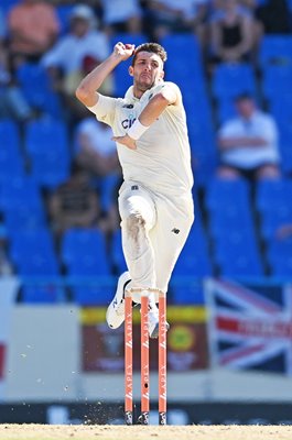 Craig Overton England bowls v West Indies Antigua Test 2022
