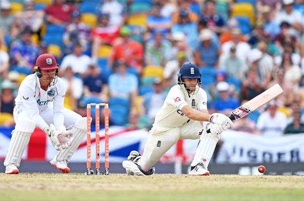 Joe Root England reverse sweep v West Indies Barbadoes Test 2022