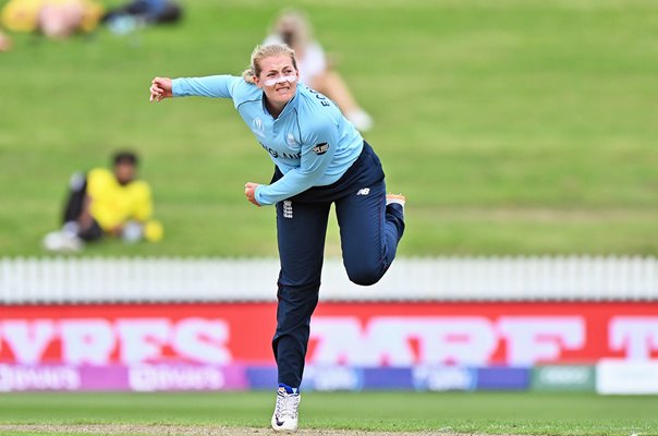 Sophie Ecclestone England bowls v Australia Cricket World Cup 2022