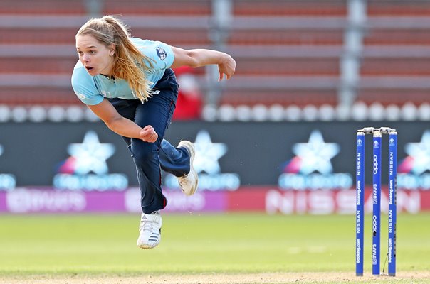 Freya Davies England bowls v Bangladesh Cricket World Cup 2022