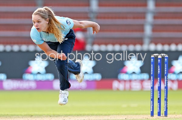 Freya Davies England bowls v Bangladesh Cricket World Cup 2022