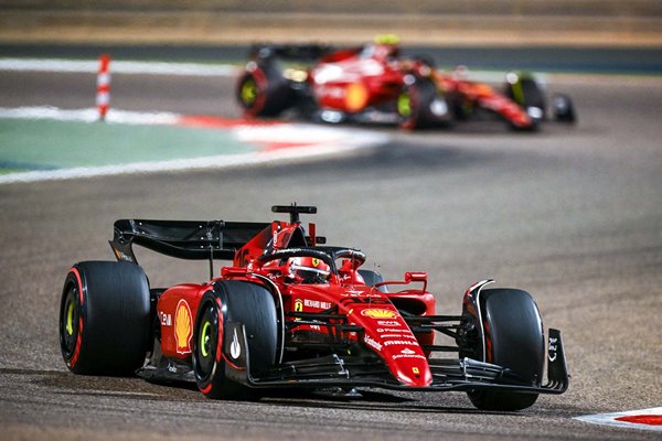 Charles Leclerc leads Carlos Sainz Ferrari team mate Bahrain F1 2022