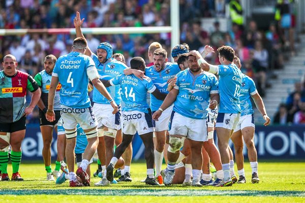 Montpellier Rugby celebrate Last 16 win v Harlequins Champions Cup 2022