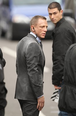 Daniel Craig is pictured filming for the James Bond movie Skyfall in Whitehall, London