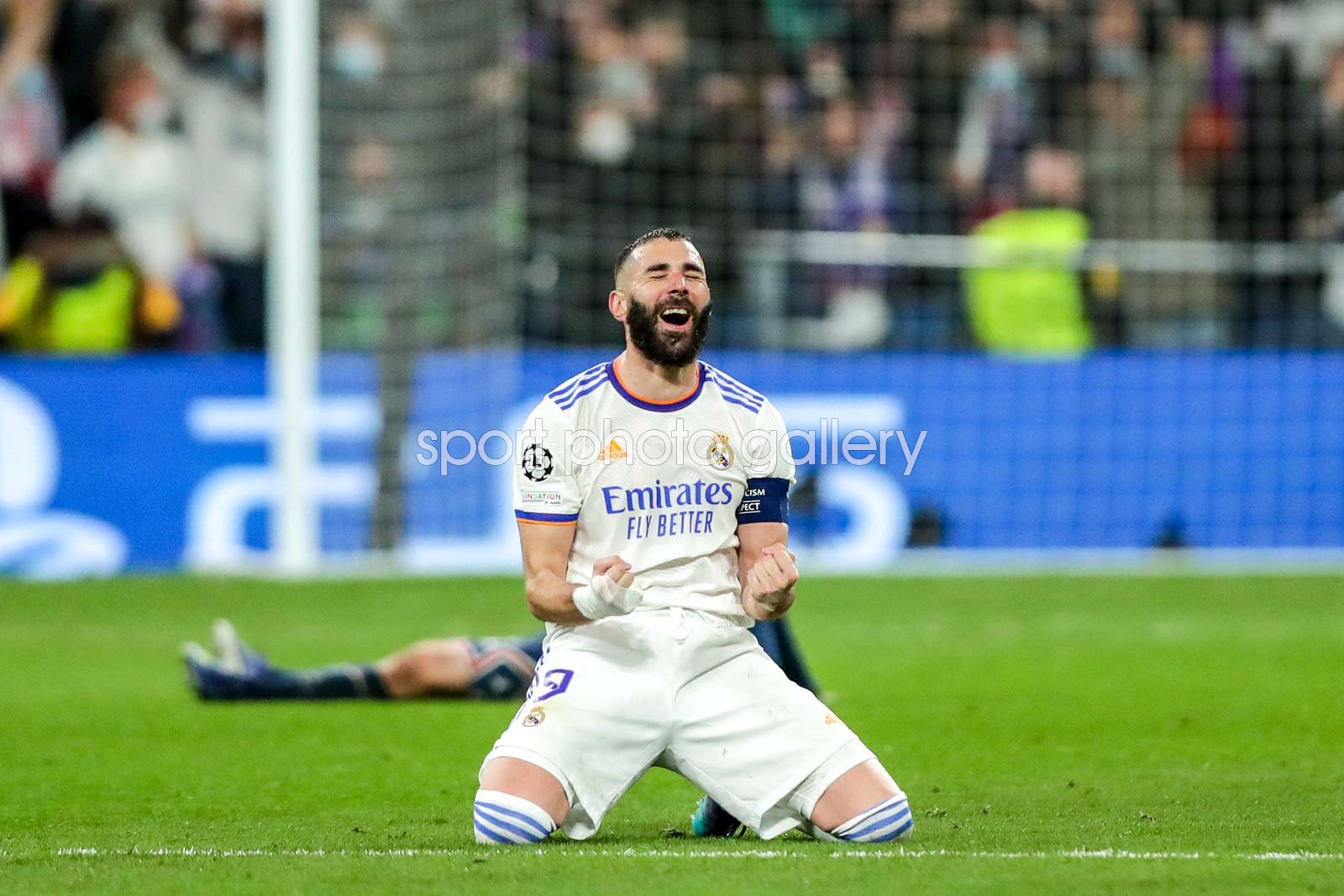 Karim Benzema Real Madrid celebrates win v PSG Champions League 2022 Images Football Posters