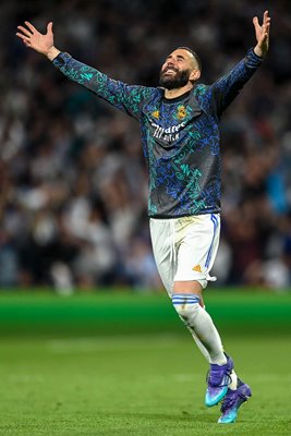 Karim Benzema Real Madrid celebrates Semi Final win Champions League 2022