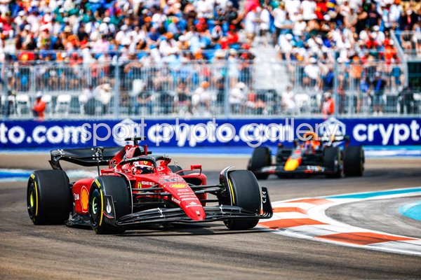 Charles Leclerc Ferrari leads Max Verstappen Miami Grand Prix 2022