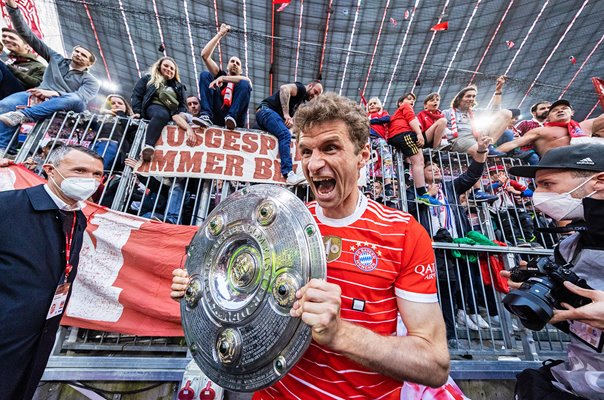 Thomas Mueller Bayern Munich celebrates Bundesliga Title 2022