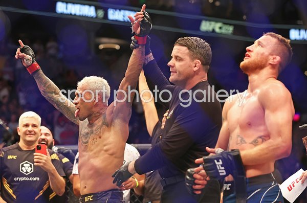 Charles Oliveira Brazil celebrates v Justin Gaethje UFC 274