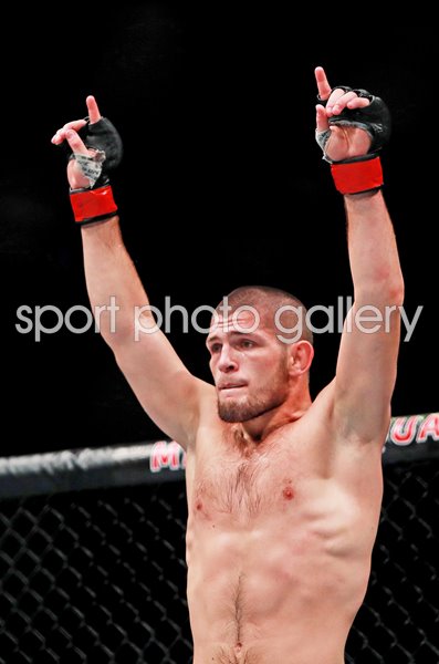 Khabib Nurmagomedov celebrates v Michael Johnson UFC 205 New York 2016