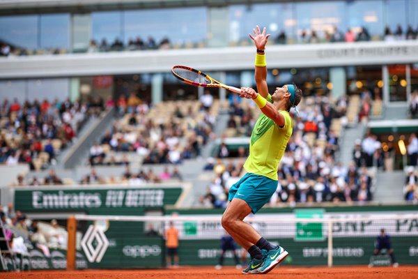 Rafael Nadal Spain serves French Open Roland Garros Paris 2022