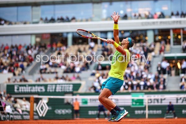Rafael Nadal Spain serves French Open Roland Garros Paris 2022