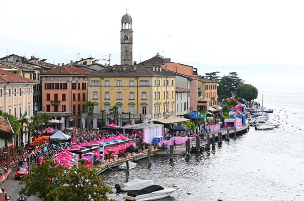 Peloton ride through Salo Village Lake Garda Stage 16 Giro 2022