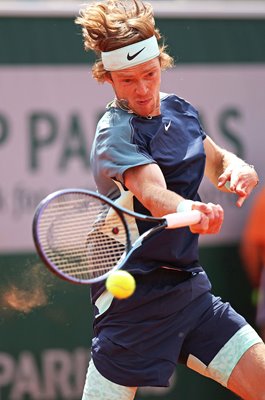 Andrey Rublev plays a forehand French Open Paris 2022