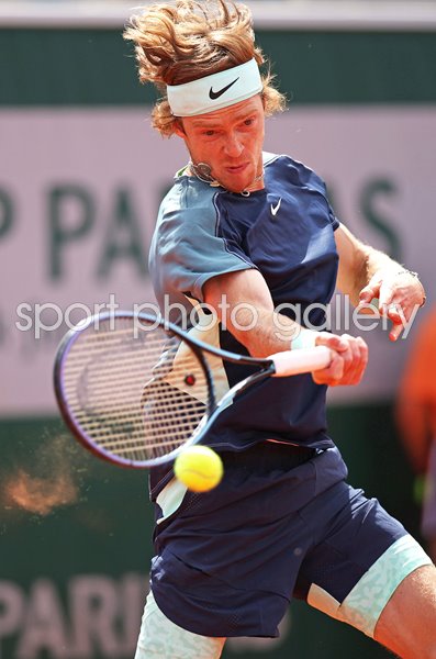 Andrey Rublev plays a forehand French Open Paris 2022