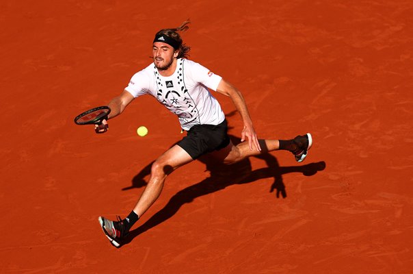 Stefanos Tsitsipas Greece running forehand French Open 2022