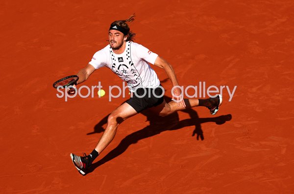 Stefanos Tsitsipas Greece running forehand French Open 2022