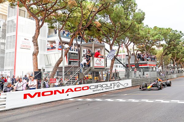 Sergio Perez Mexico & Red Bull chequered flag Monaco F1 GP 2022