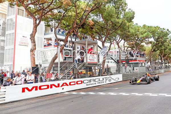 Sergio Perez Mexico & Red Bull chequered flag Monaco F1 GP 2022