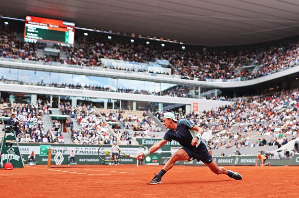 Holger Rune Denmark sliding backhand French Open Paris 2022