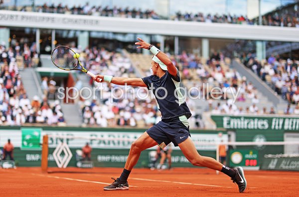 Holger Rune Denmark backhand v Stefanos Tsitsipas French Open 2022