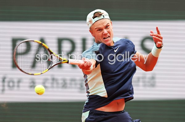 Holger Rune Denmark forehand v Stefanos Tsitsipas French Open 2022