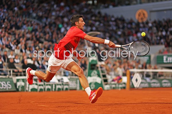 Novak Djokovic stretch forehand v Rafael Nadal French Open 2022
