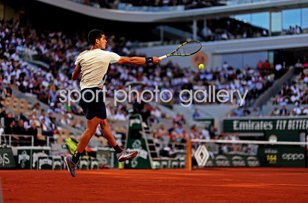 Carlos Alcaraz Spain plays a forehand French Open Paris 2022