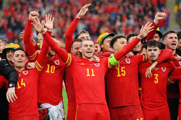 Gareth Bale Wales celebrates World Cup Qualification Cardiff 2022 