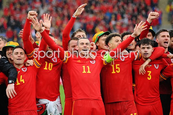 Gareth Bale Wales celebrates World Cup Qualification Cardiff 2022 