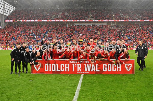 Wales celebrate World Cup Qualifier win v Ukraine Cardiff 2022