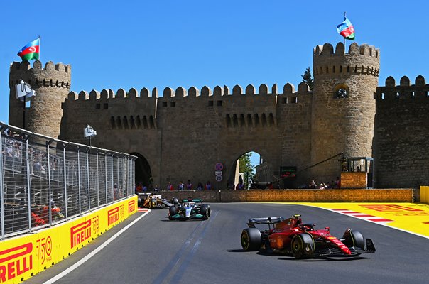 Carlos Sainz Ferrari leads George Russell Azerbaijan Grand Prix Baku City 2022