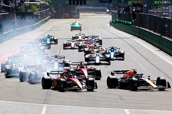 Sergio Perez leads Charles Leclerc Turn One Azerbaijan GP 2022