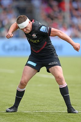 Owen Farrell Saracens celebrates v Harlequins Premiership Semi-Final 2022