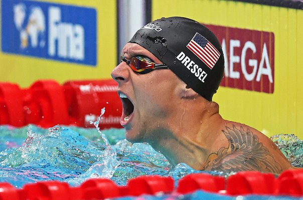 Caeleb Dressel USA celebrates Gold 50m Freestyle World Swimming 2022