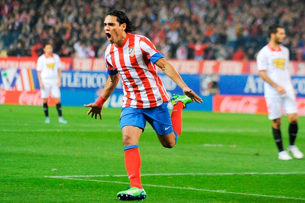 Radamel Falcao of Atletico Madrid celebrates after scoring