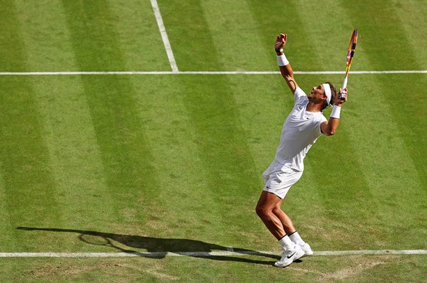 Rafael Nadal Spain serves Wimbledon Tennis 2022