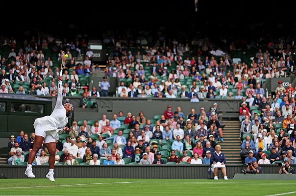 Serena Williams USA serves Centre Court Wimbledon 2022