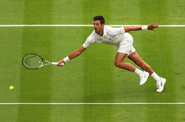 Novak Djokovic Serbia stretch forehand Wimbledon 2022