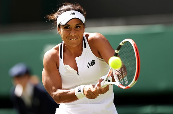 Heather Watson Great Britain backhand focus Wimbledon 2022