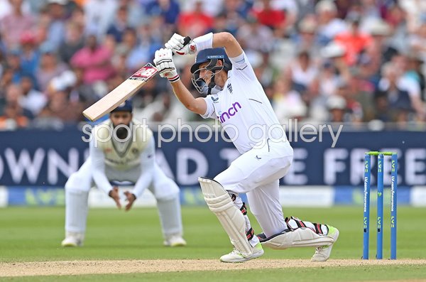 Joe Root England drives v India Edgbaston 2022