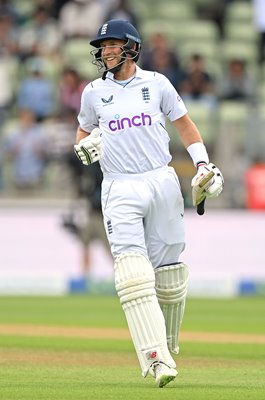 Joe Root England celebrates winning runs v India Edgbaston 2022