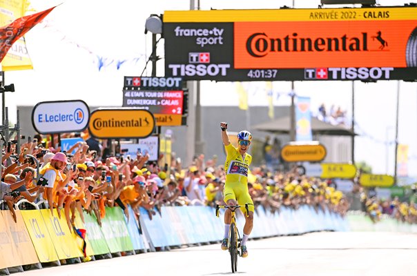 Wout Van Aert Belgium celebrates Stage 4 win Tour de France 2022