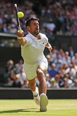 Novak Djokovic Serbia forehand v Jannik Sinner Wimbledon 2022