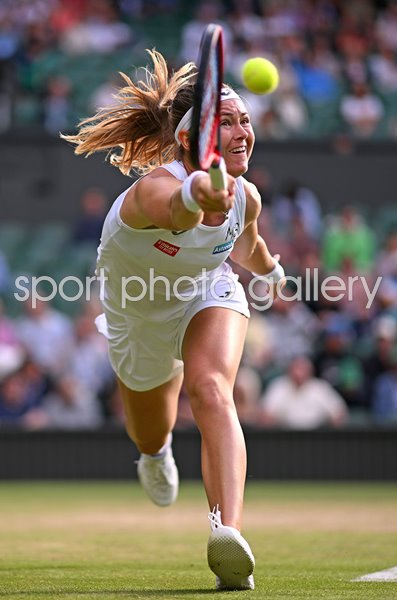 Marie Bouzkova Czech Republic plays a forehand Wimbledon 2022