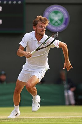 David Goffin Belgium running forehand v Cameron Norrie Wimbledon 2022