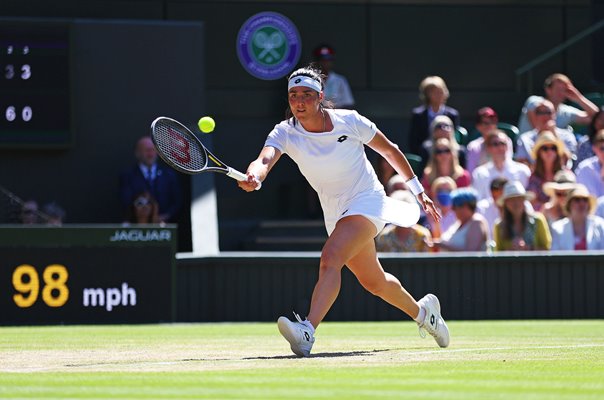 Ons Jabeur Tunisia plays a forehand Wimbledon Semi Final 2022