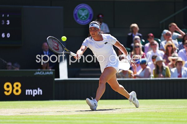 Ons Jabeur Tunisia plays a forehand Wimbledon Semi Final 2022