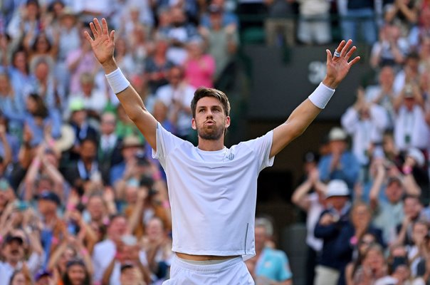 Cameron Norrie Great Britain celebrates Quarter Final win Wimbledon 2022